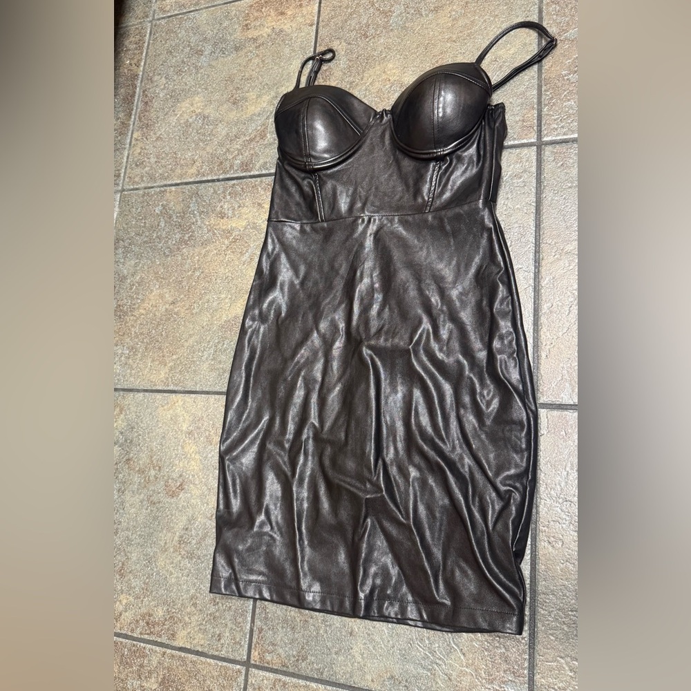 Fashion Nova Black Faux Leather Strapless Dress S